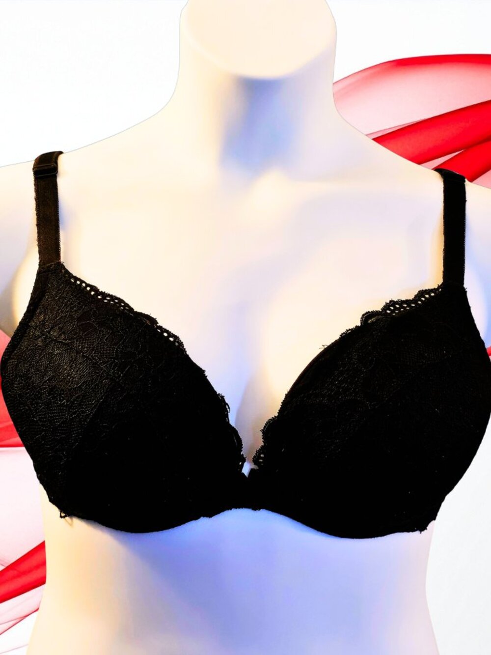 Torrid Curve Black Lace Push-Up Underwire Bra 40C Floral Lace Padded